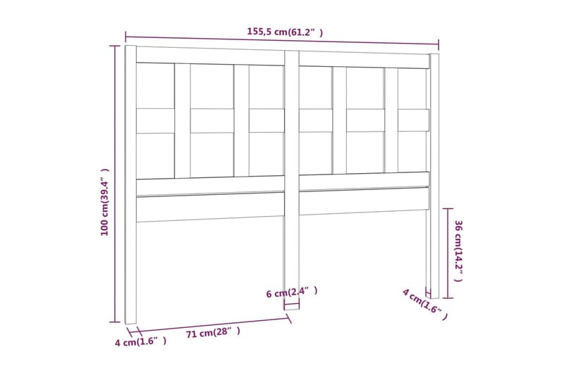 Sengegavl hvit 155,5x4x100 cm heltre furu - Hvit - Møbler - Senger - Sengetilbehør - Sengegavl