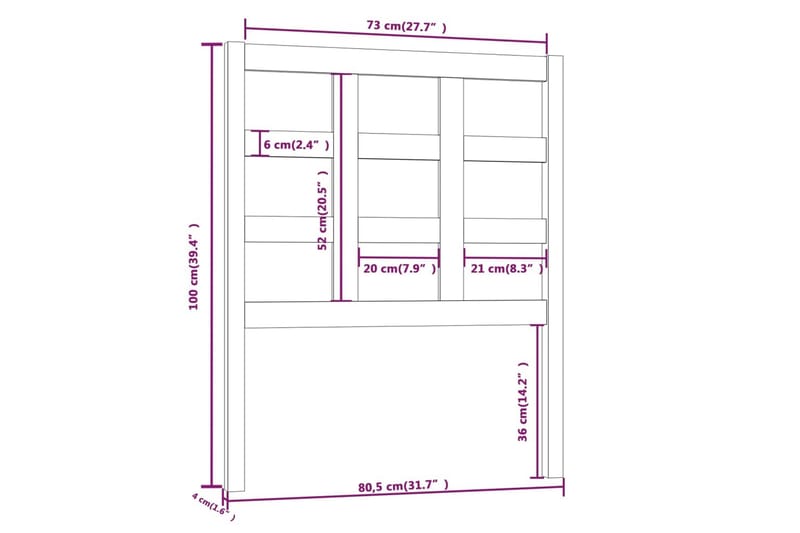 Sengegavl hvit 80,5x4x100 cm heltre furu - Hvit - Møbler - Senger - Sengetilbehør - Sengegavl