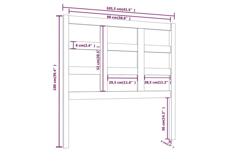 Sengegavl 105,5x4x100 cm heltre furu - Brun - Møbler - Senger - Sengetilbehør - Sengegavl