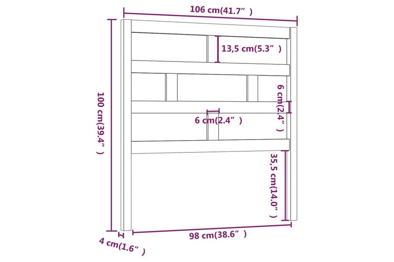 Sengegavl 106x4x100 cm heltre furu - Brun - Møbler - Senger - Sengetilbehør - Sengegavl