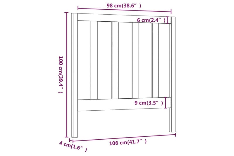 Sengegavl 106x4x100 cm heltre furu - Brun - Møbler - Senger - Sengetilbehør - Sengegavl