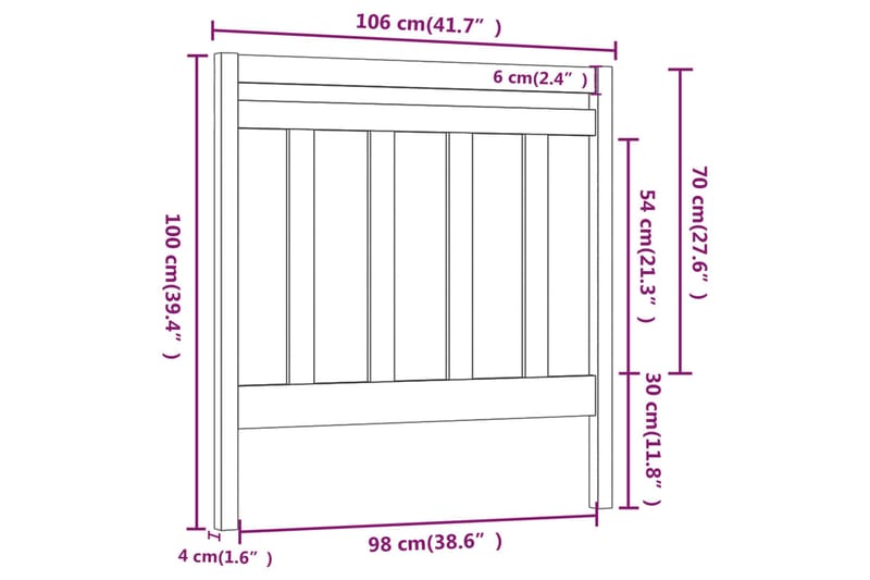 Sengegavl 106x4x100 cm heltre furu - Brun - Møbler - Senger - Sengetilbehør - Sengegavl