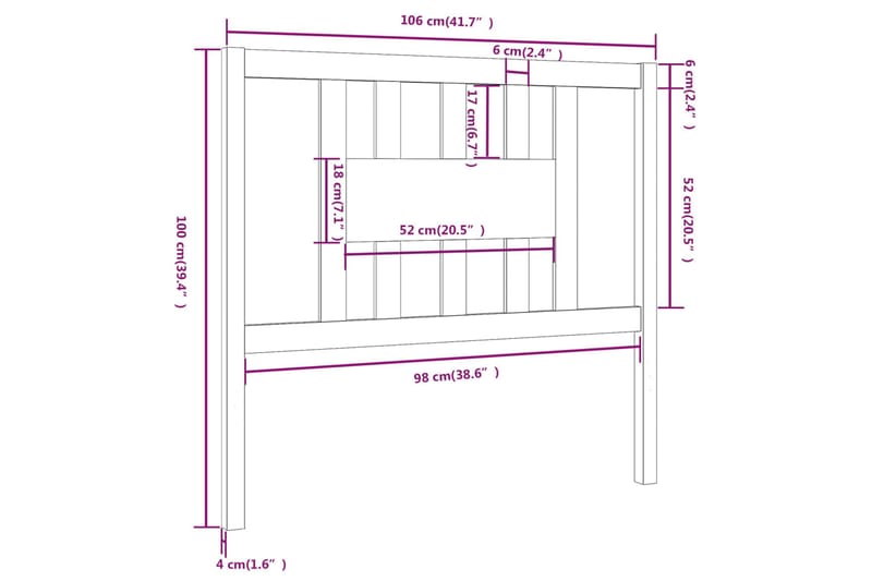 Sengegavl 106x4x100 cm heltre furu - Brun - Møbler - Senger - Sengetilbehør - Sengegavl