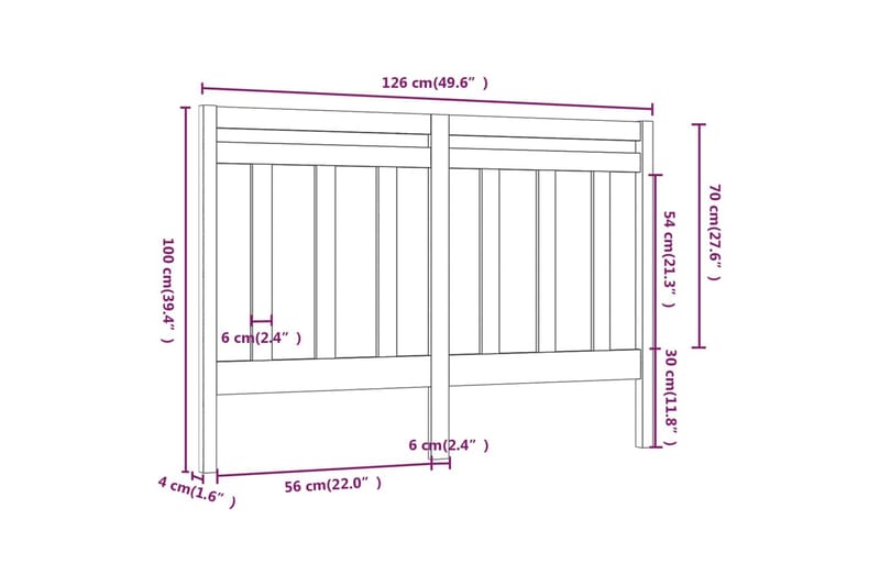 Sengegavl 126x4x100 cm heltre furu - Brun - Møbler - Senger - Sengetilbehør - Sengegavl