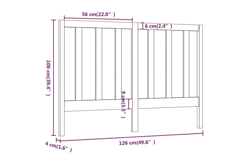 Sengegavl 126x4x100 cm heltre furu - Brun - Møbler - Senger - Sengetilbehør - Sengegavl