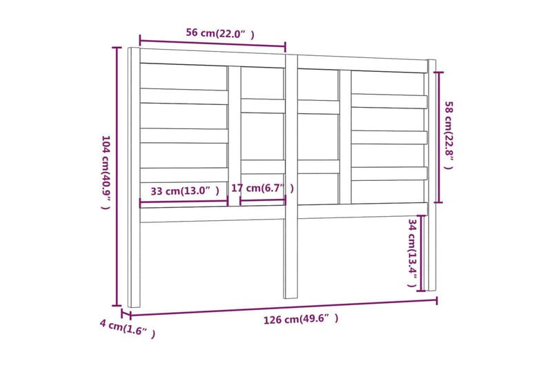 Sengegavl 126x4x104 cm heltre furu - Brun - Møbler - Senger - Sengetilbehør - Sengegavl