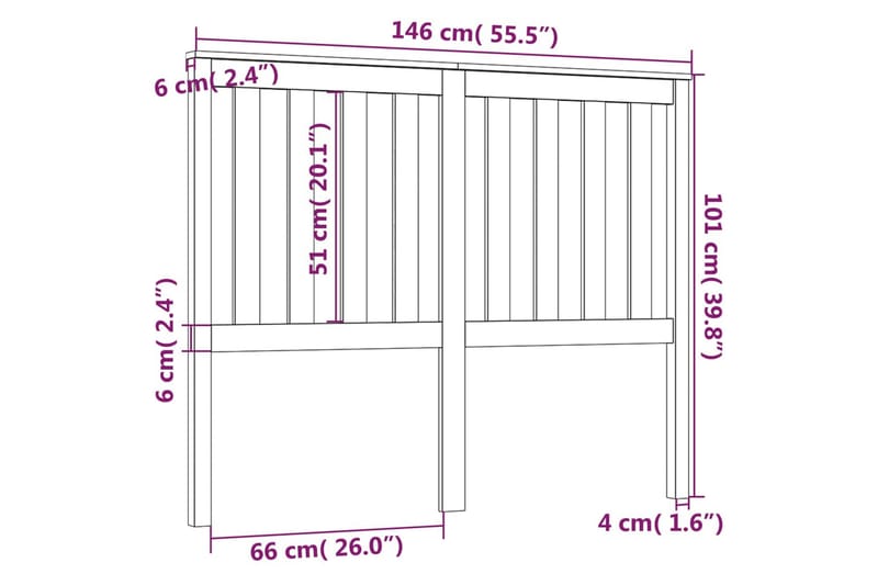 Sengegavl 146x6x101 cm heltre furu - Brun - Møbler - Senger - Sengetilbehør - Sengegavl