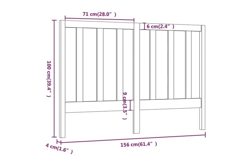 Sengegavl 156x4x100 cm heltre furu - Brun - Møbler - Senger - Sengetilbehør - Sengegavl