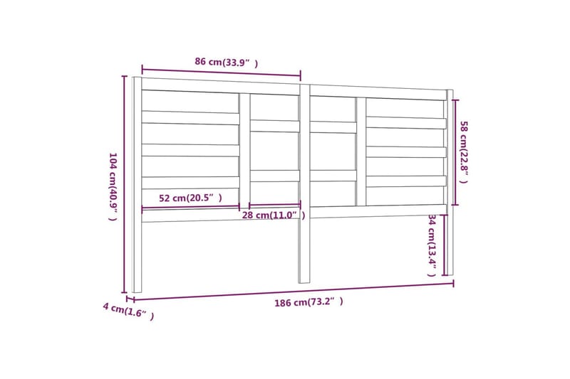 Sengegavl 186x4x104 cm heltre furu - Brun - Møbler - Senger - Sengetilbehør - Sengegavl