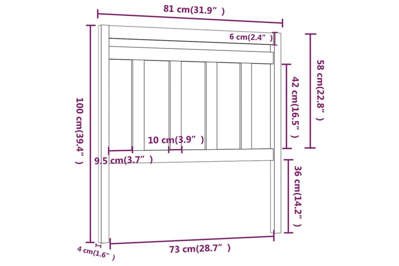 Sengegavl 81x4x100 cm heltre furu - Brun - Møbler - Senger - Sengetilbehør - Sengegavl