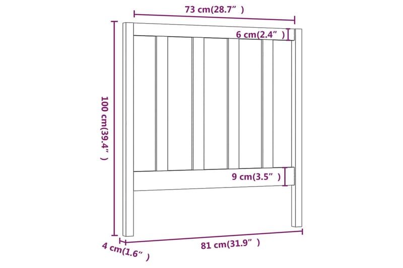 Sengegavl 81x4x100 cm heltre furu - Brun - Møbler - Senger - Sengetilbehør - Sengegavl