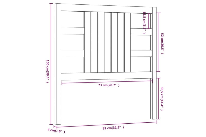 Sengegavl 81x4x100 cm heltre furu - Brun - Møbler - Senger - Sengetilbehør - Sengegavl