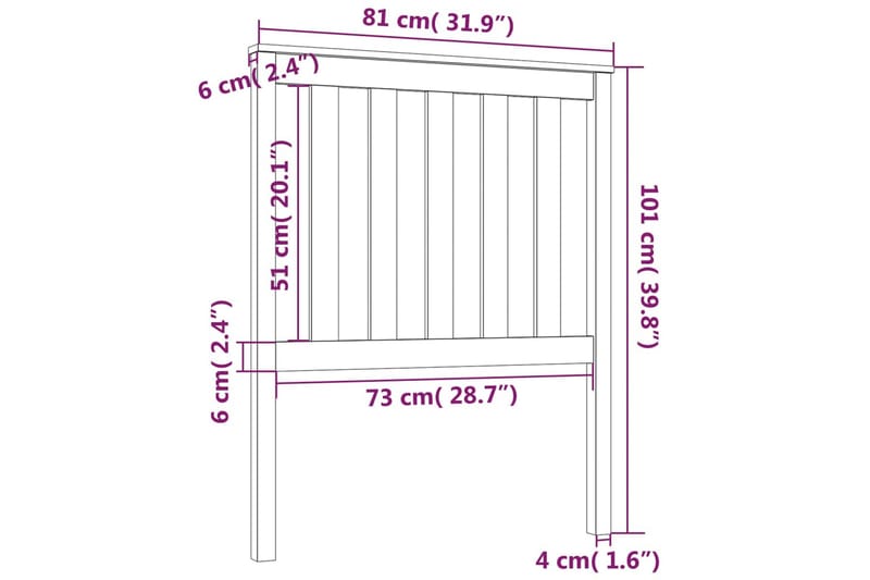 Sengegavl 81x6x101 cm heltre furu - Brun - Møbler - Senger - Sengetilbehør - Sengegavl