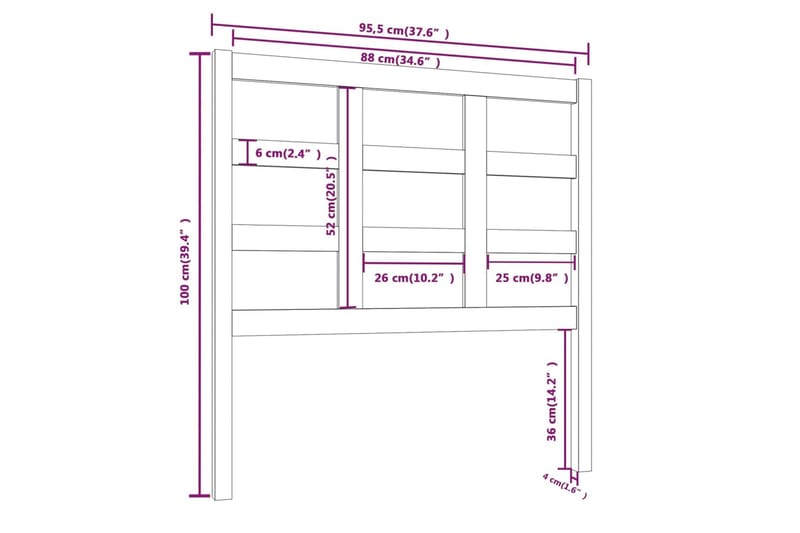 Sengegavl 95,5x4x100 cm heltre furu - Brun - Møbler - Senger - Sengetilbehør - Sengegavl