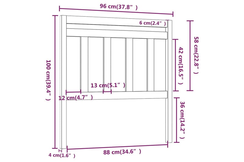 Sengegavl 96x4x100 cm heltre furu - Brun - Møbler - Senger - Sengetilbehør - Sengegavl