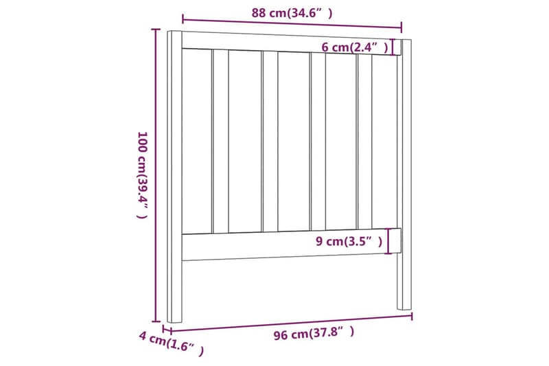 Sengegavl 96x4x100 cm heltre furu - Brun - Møbler - Senger - Sengetilbehør - Sengegavl