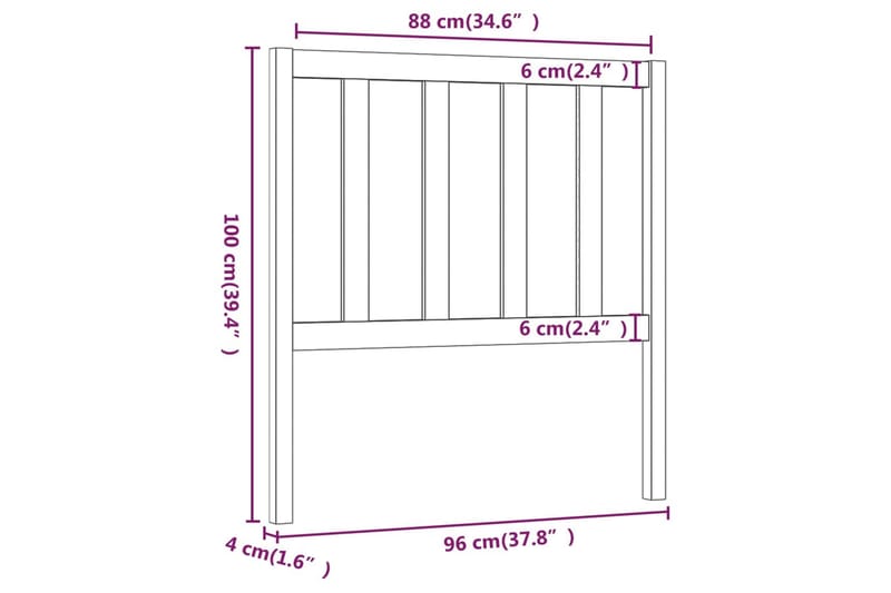 Sengegavl 96x4x100 cm heltre furu - Brun - Møbler - Senger - Sengetilbehør - Sengegavl