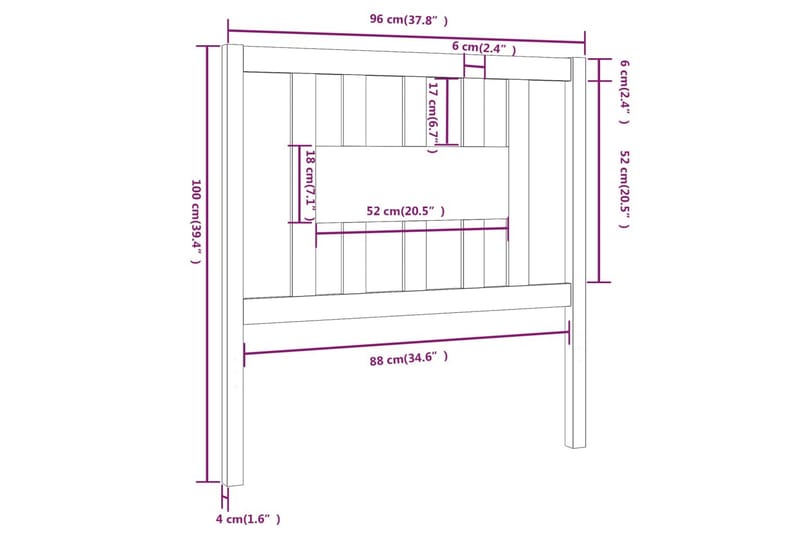 Sengegavl 96x4x100 cm heltre furu - Brun - Møbler - Senger - Sengetilbehør - Sengegavl