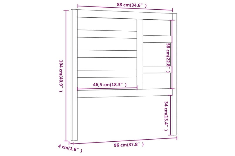 Sengegavl 96x4x104 cm heltre furu - Brun - Møbler - Senger - Sengetilbehør - Sengegavl