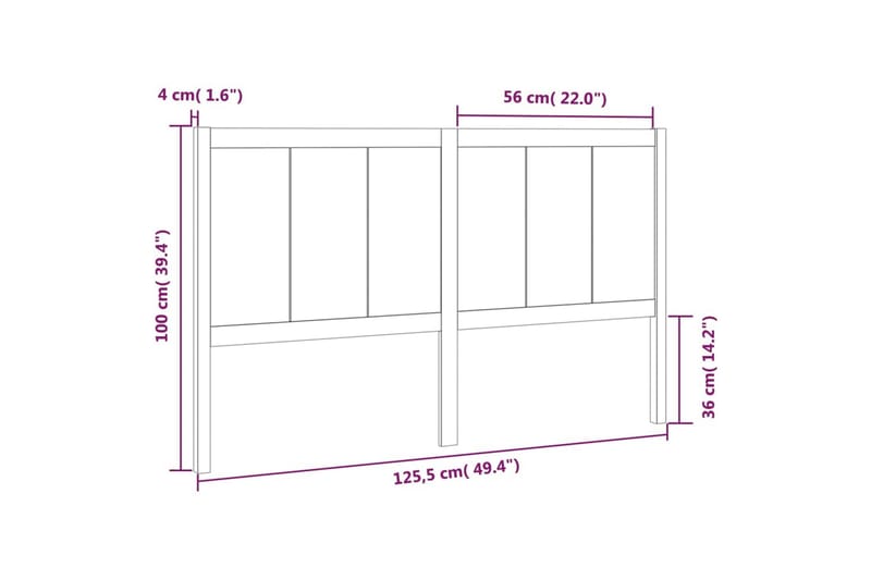 Sengegavl grå 125,5x4x100 cm heltre furu - Grå - Møbler - Senger - Sengetilbehør - Sengegavl