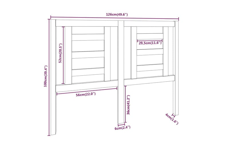 Sengegavl grå 126x4x100 cm heltre furu - Grå - Møbler - Senger - Sengetilbehør - Sengegavl