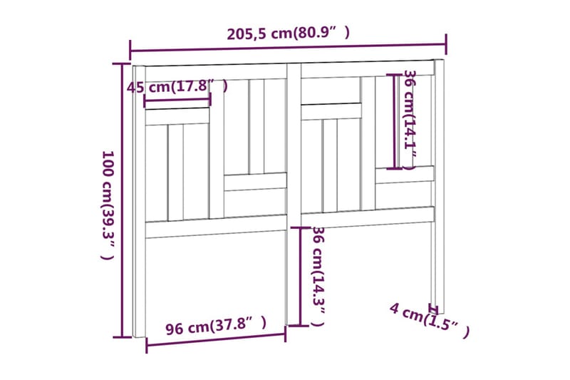 Sengegavl grå 205,5x4x100 cm heltre furu - Grå - Møbler - Senger - Sengetilbehør - Sengegavl