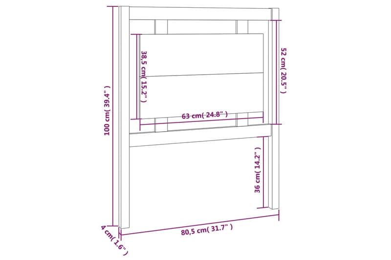 Sengegavl grå 80,5x4x100 cm heltre furu - Grå - Møbler - Senger - Sengetilbehør - Sengegavl