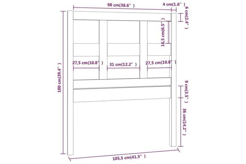 Sengegavl honningbrun 105,5x4x100 cm heltre furu - Brun - Møbler - Senger - Sengetilbehør - Sengegavl