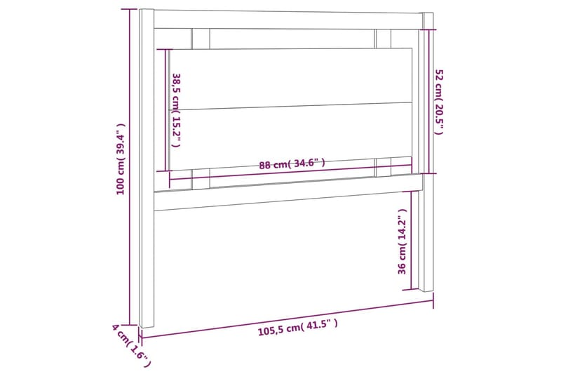 Sengegavl honningbrun 105,5x4x100 cm heltre furu - Brun - Møbler - Senger - Sengetilbehør - Sengegavl