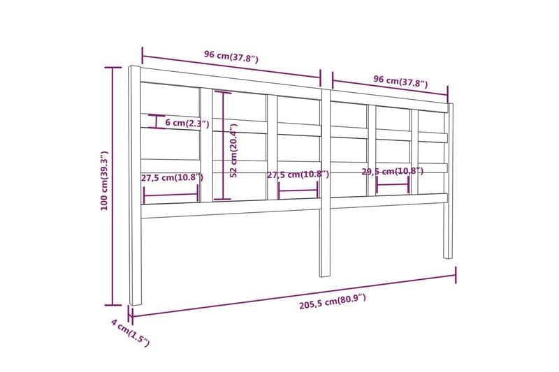 Sengegavl honningbrun 205,5x4x100 cm heltre furu - Brun - Møbler - Senger - Sengetilbehør - Sengegavl