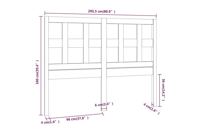 Sengegavl honningbrun 205,5x4x100 cm heltre furu - Brun - Møbler - Senger - Sengetilbehør - Sengegavl