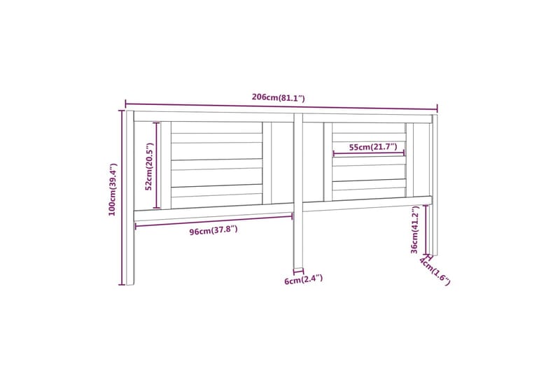 Sengegavl honningbrun 206x4x100 cm heltre furu - Brun - Møbler - Senger - Sengetilbehør - Sengegavl