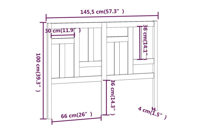 Sengegavl hvit 145,5x4x100 cm heltre furu - Hvit - Sengegavl