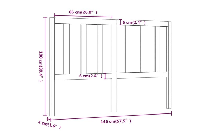 Sengegavl hvit 146x4x100 cm heltre furu - Hvit - Møbler - Senger - Sengetilbehør - Sengegavl