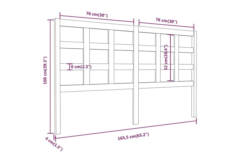 Sengegavl hvit 165,5x4x100 cm heltre furu - Hvit - Møbler - Senger - Sengetilbehør - Sengegavl