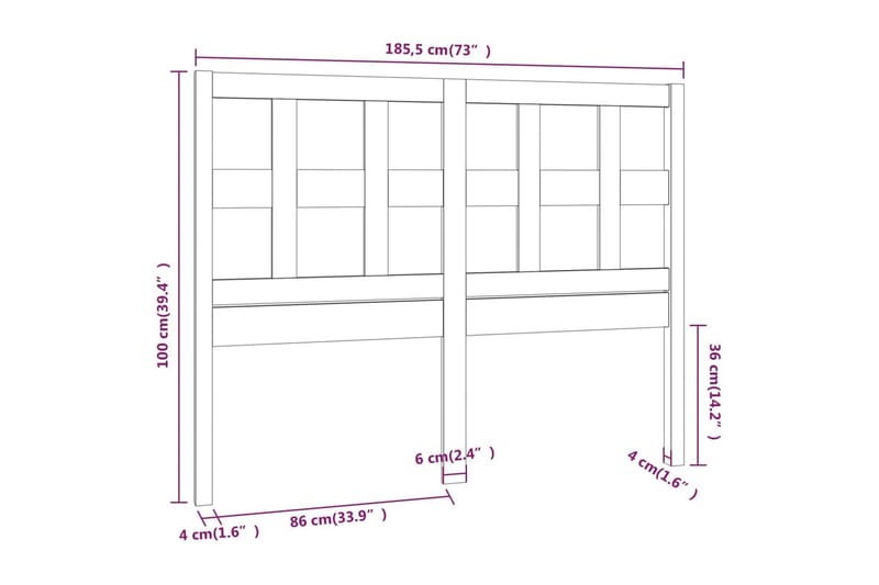 Sengegavl hvit 185,5x4x100 cm heltre furu - Hvit - Sengegavl