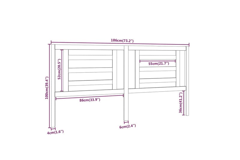 Sengegavl hvit 186x4x100 cm heltre furu - Hvit - Sengegavl