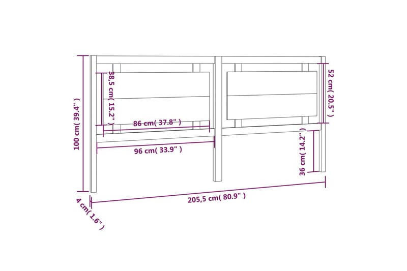 Sengegavl hvit 205,5x4x100 cm heltre furu - Hvit - Møbler - Senger - Sengetilbehør - Sengegavl