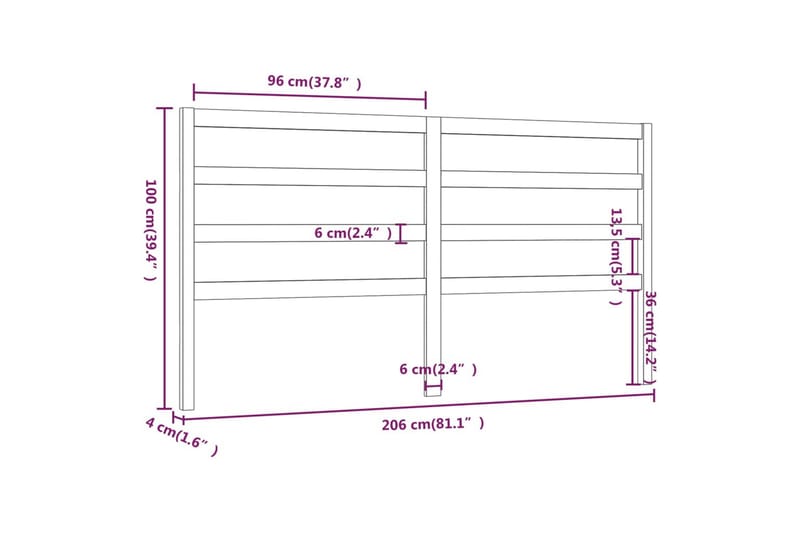 Sengegavl hvit 206x4x100 cm heltre furu - Hvit - Møbler - Senger - Sengetilbehør - Sengegavl