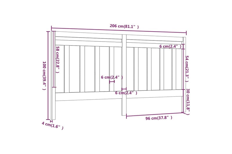 Sengegavl hvit 206x4x100 cm heltre furu - Hvit - Møbler - Senger - Sengetilbehør - Sengegavl