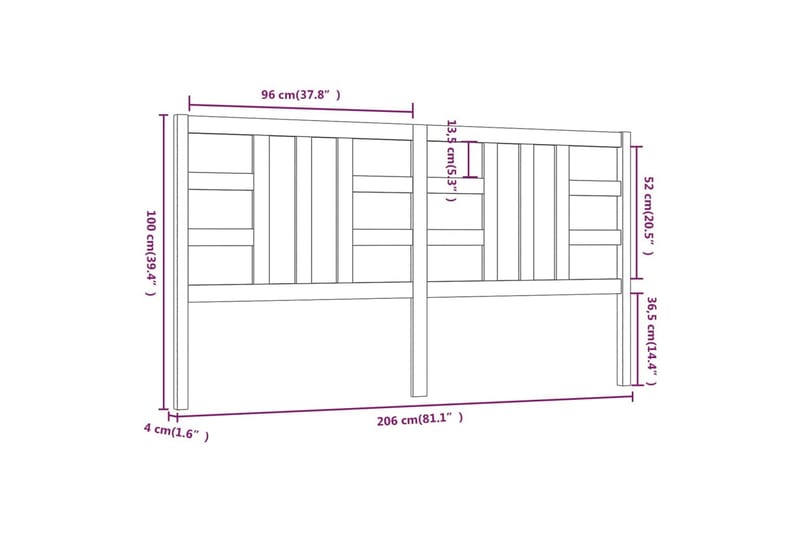 Sengegavl hvit 206x4x100 cm heltre furu - Hvit - Møbler - Senger - Sengetilbehør - Sengegavl