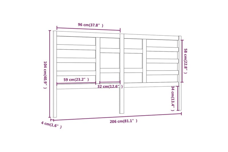 Sengegavl hvit 206x4x104 cm heltre furu - Hvit - Møbler - Senger - Sengetilbehør - Sengegavl