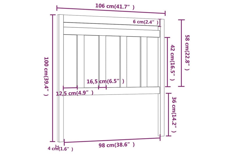 Sengegavl svart 106x4x100 cm heltre furu - Svart - Møbler - Senger - Sengetilbehør - Sengegavl