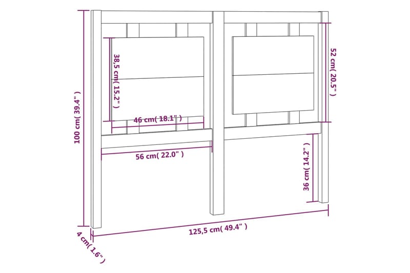 Sengegavl svart 125,5x4x100 cm heltre furu - Svart - Møbler - Senger - Sengetilbehør - Sengegavl