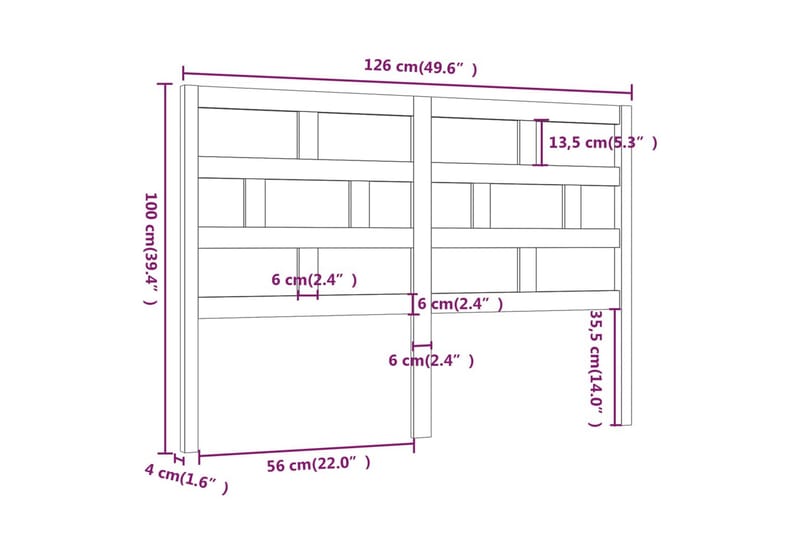 Sengegavl svart 126x4x100 cm heltre furu - Svart - Møbler - Senger - Sengetilbehør - Sengegavl