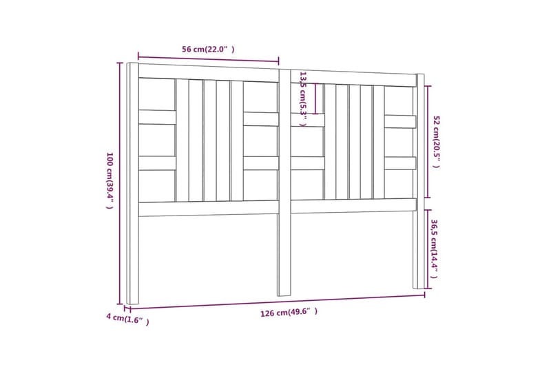 Sengegavl svart 126x4x100 cm heltre furu - Svart - Møbler - Senger - Sengetilbehør - Sengegavl