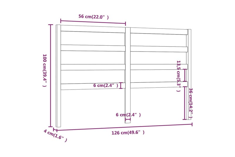 Sengegavl svart 126x4x100 cm heltre furu - Svart - Møbler - Senger - Sengetilbehør - Sengegavl