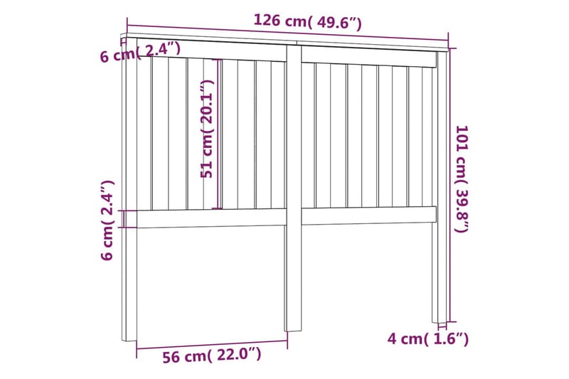 Sengegavl svart 126x6x101 cm heltre furu - Svart - Møbler - Senger - Sengetilbehør - Sengegavl