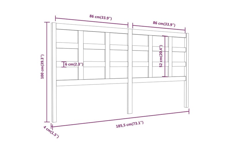 Sengegavl svart 185,5x4x100 cm heltre furu - Svart - Møbler - Senger - Sengetilbehør - Sengegavl