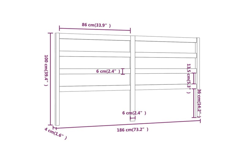 Sengegavl svart 186x4x100 cm heltre furu - Svart - Møbler - Senger - Sengetilbehør - Sengegavl